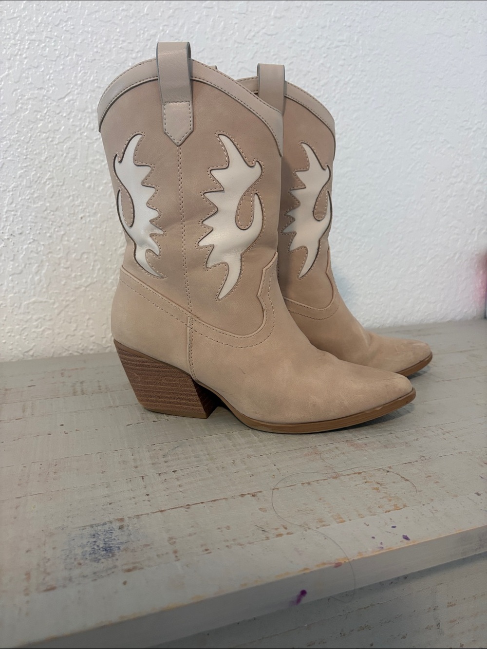 Soda Beige and Cream Western Mid-Calf Cowboy Boots